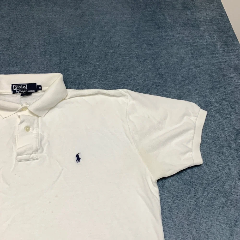 Polo By Ralph Lauren Shirt Mens Medium White Cotton Side Slit Hi Lo Hem Sports